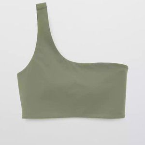 OFFLINE By Aerie The Hugger One Shoulder Sports Bra - Olive Fun, Size M